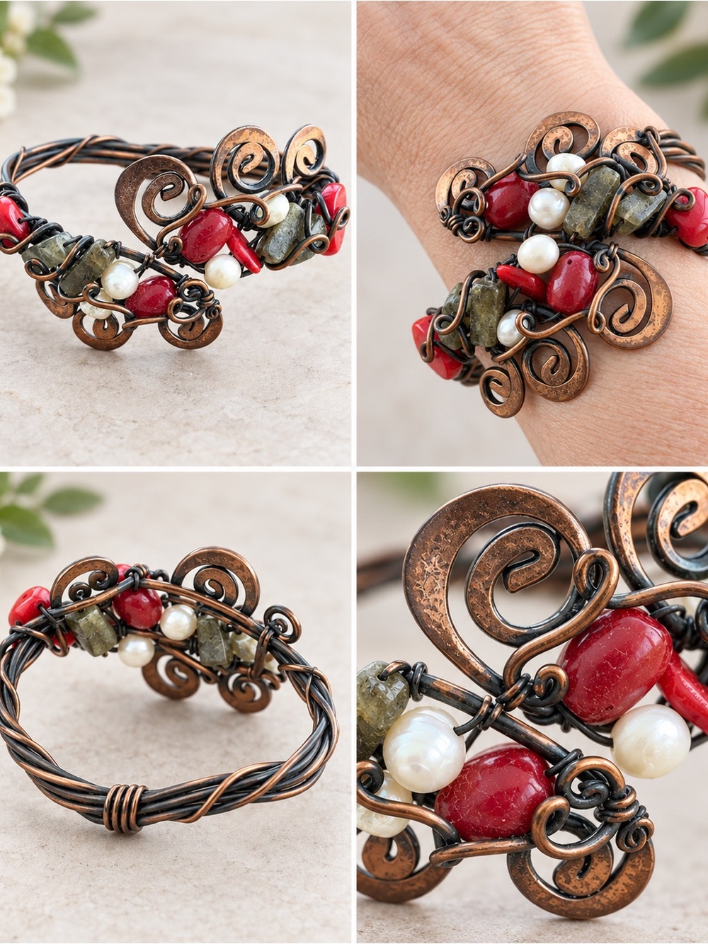Handmade Istanbul Copper Tone Wire Wrapped Cuff Bracelet Boho Artisan